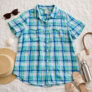 L.L.Bean Linen Plaid Coastal Button Down Shirt | Summer Classic